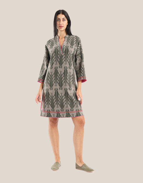 Short dress with contrasting color trims